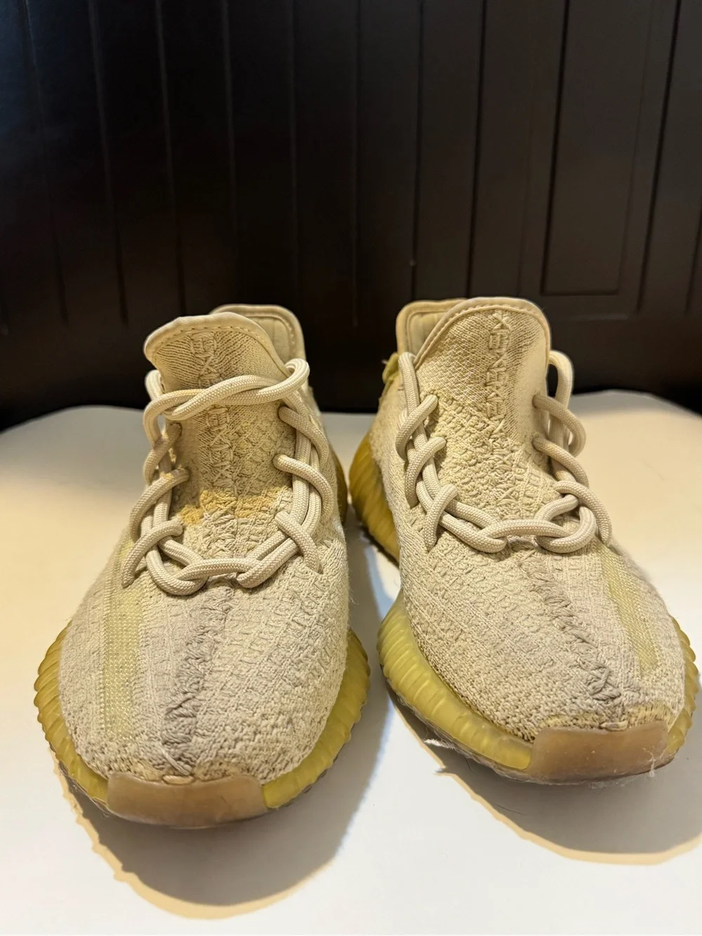 Yeezy Knit Low-Top Sneakers in Pale Yellow and Cream